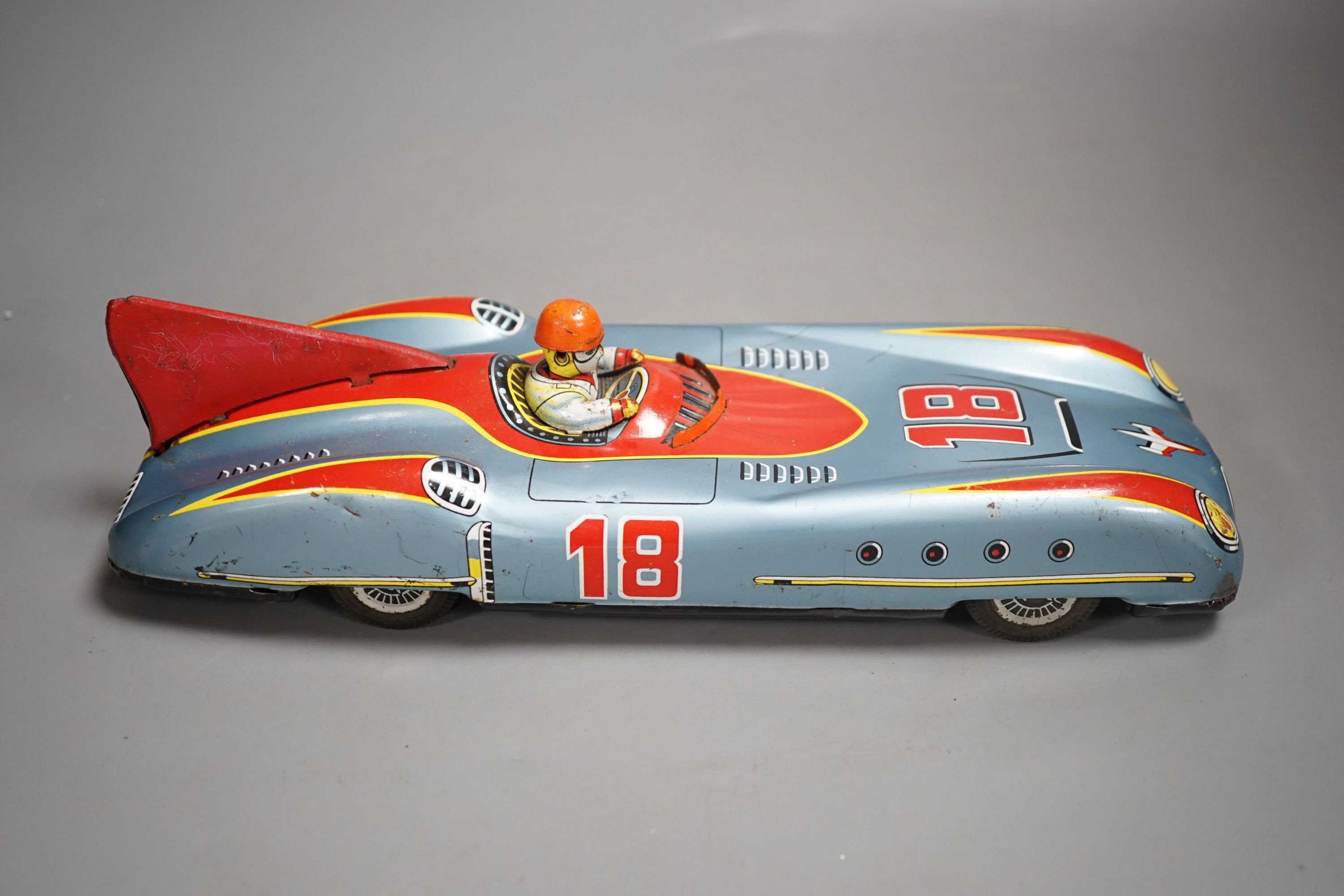 A Japanese tin plate toy car, maker’s mark ASC, 28cm